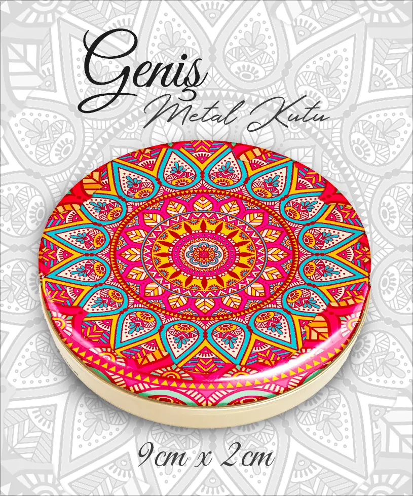mandala desenli geniş metal kutu