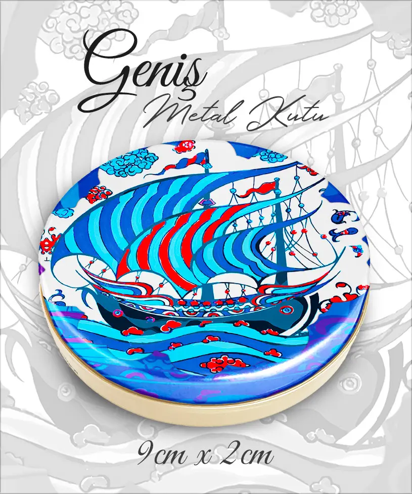 çini desenli geniş metal kutu