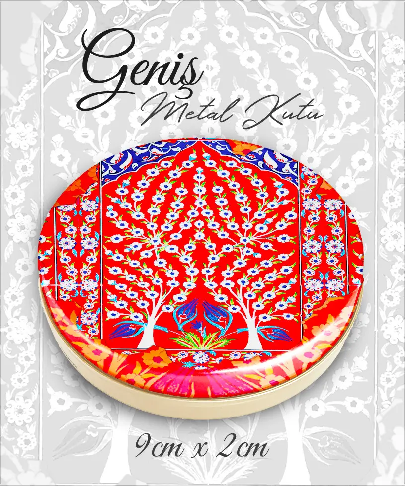 çini desenli geniş metal kutu
