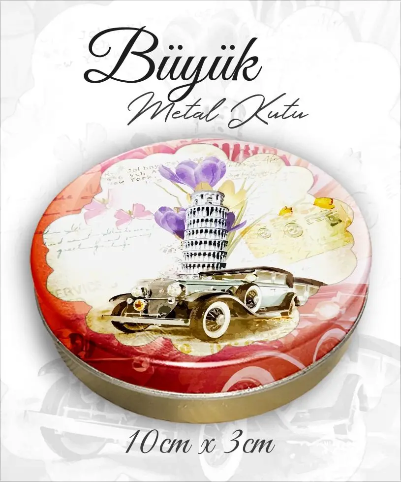 araba desenli büyük metal kutu