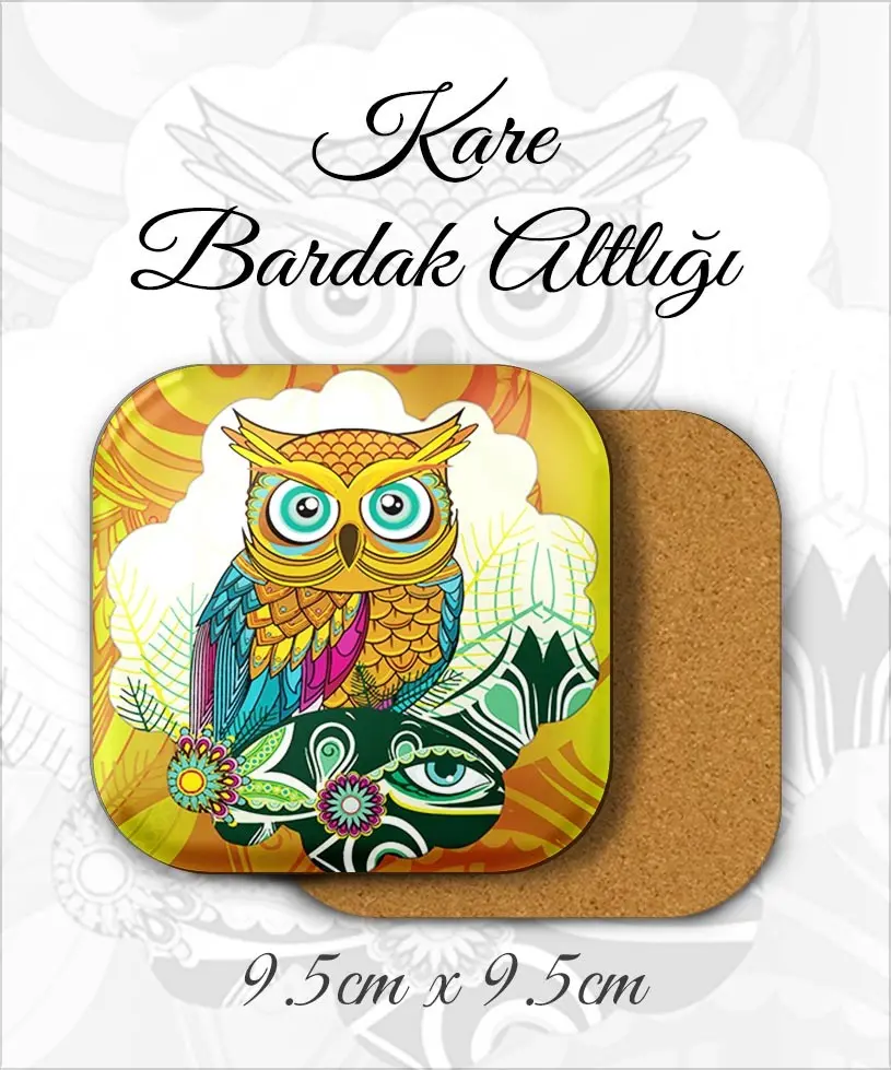 baykuş desenli kare bardakaltı