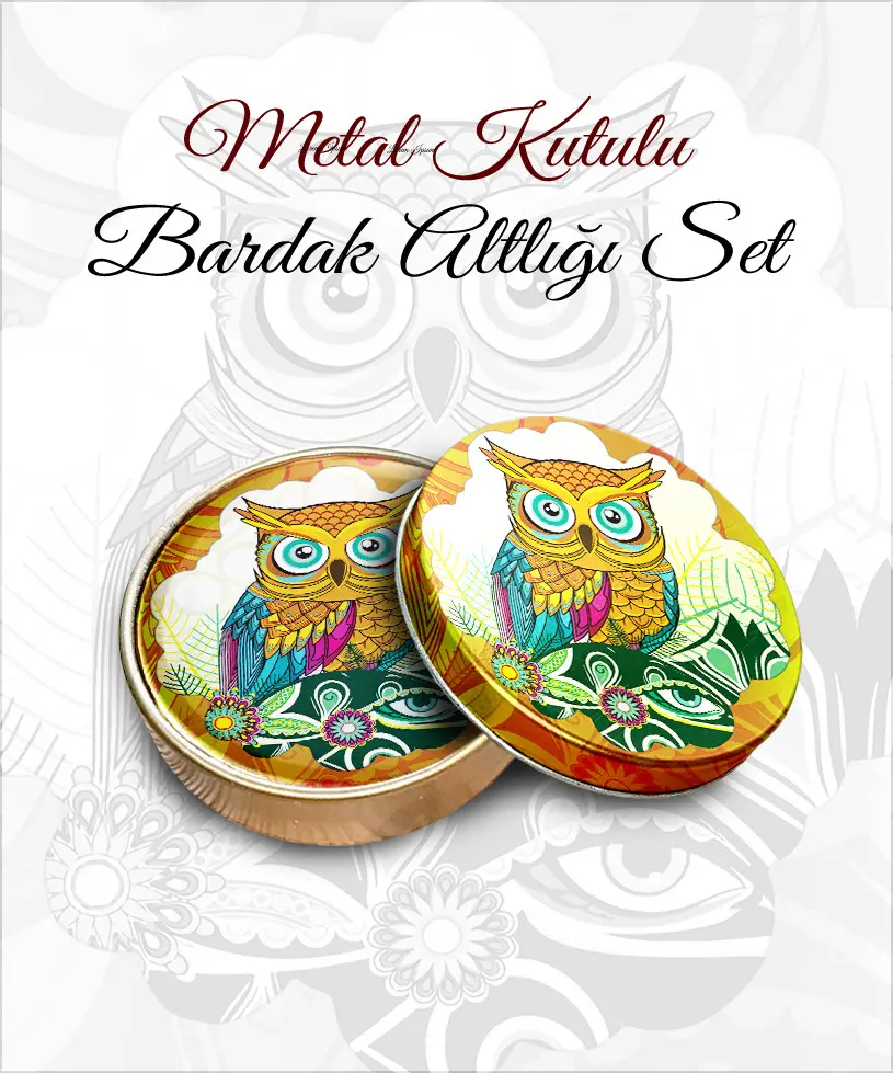 baykuş yuvarlak bardakaltı set