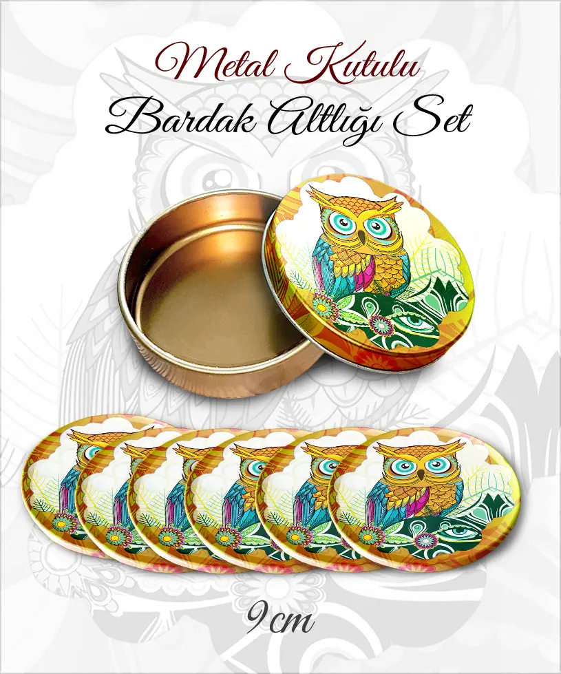 baykuş yuvarlak bardakaltı set