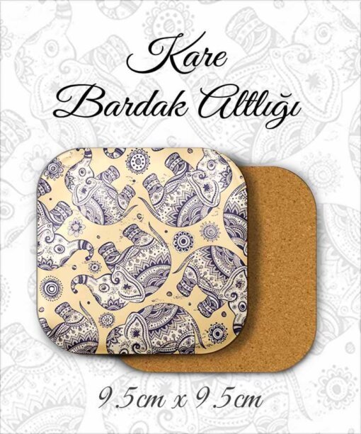 fil desenli metal kare bardakaltı