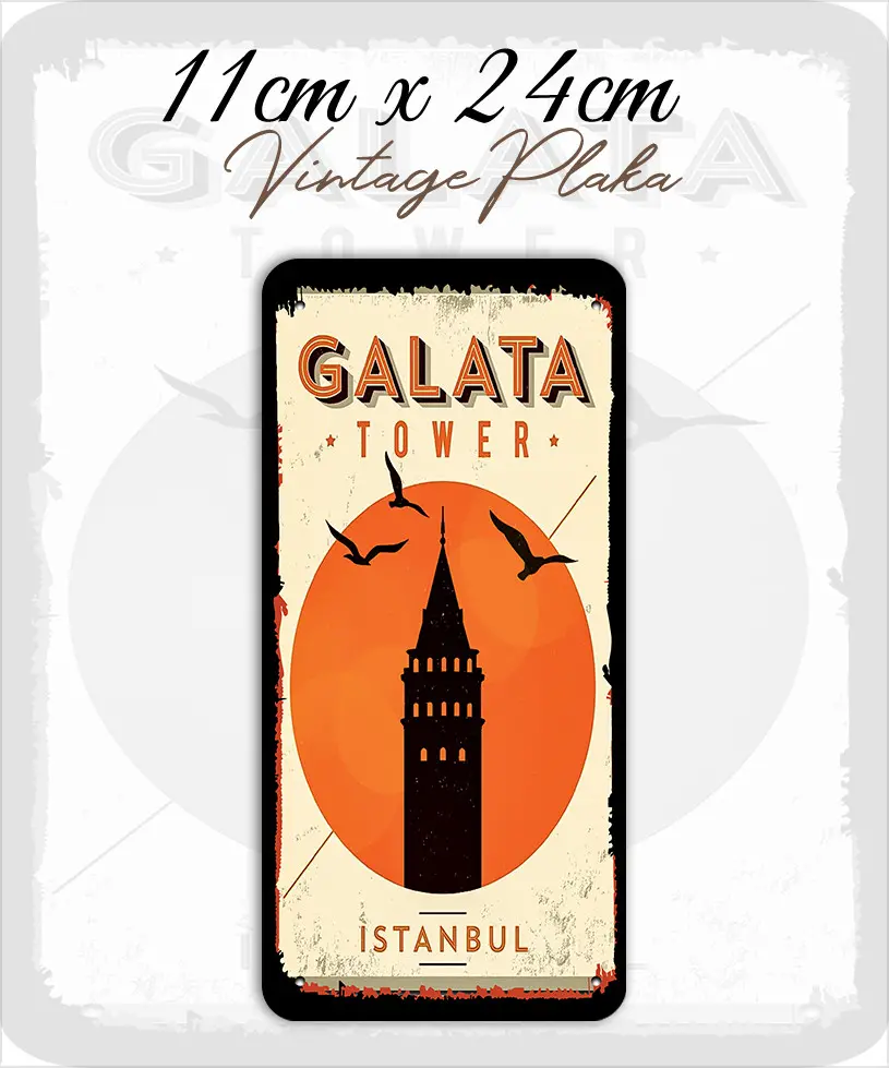 galata kulesi vintage metal plaka