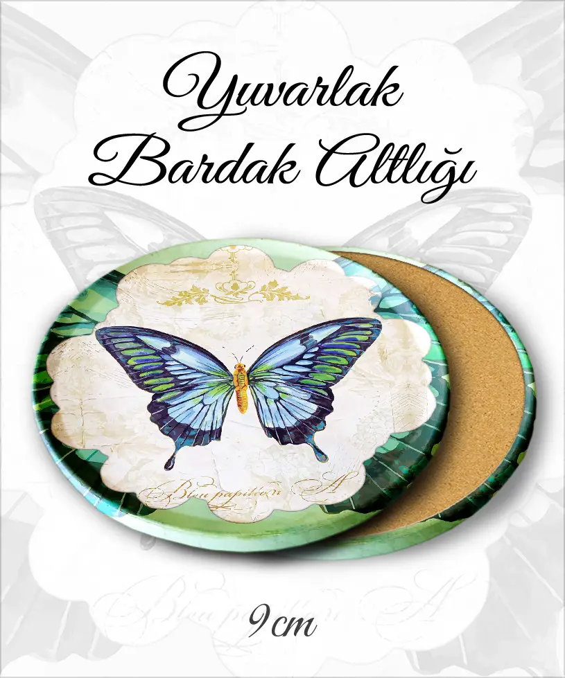 kelebek desenli yuvarlak bardakaltı