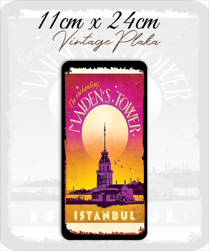 kız kulesi vintage metal plaka