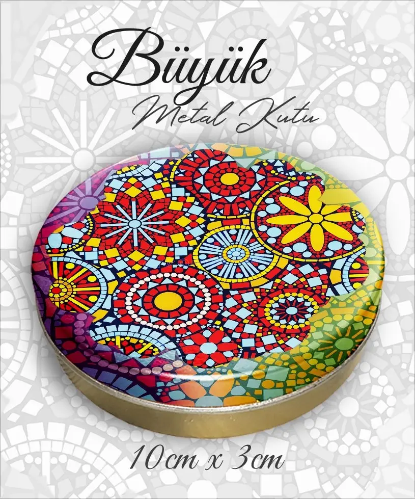 mandala desenli büyük metal kutu