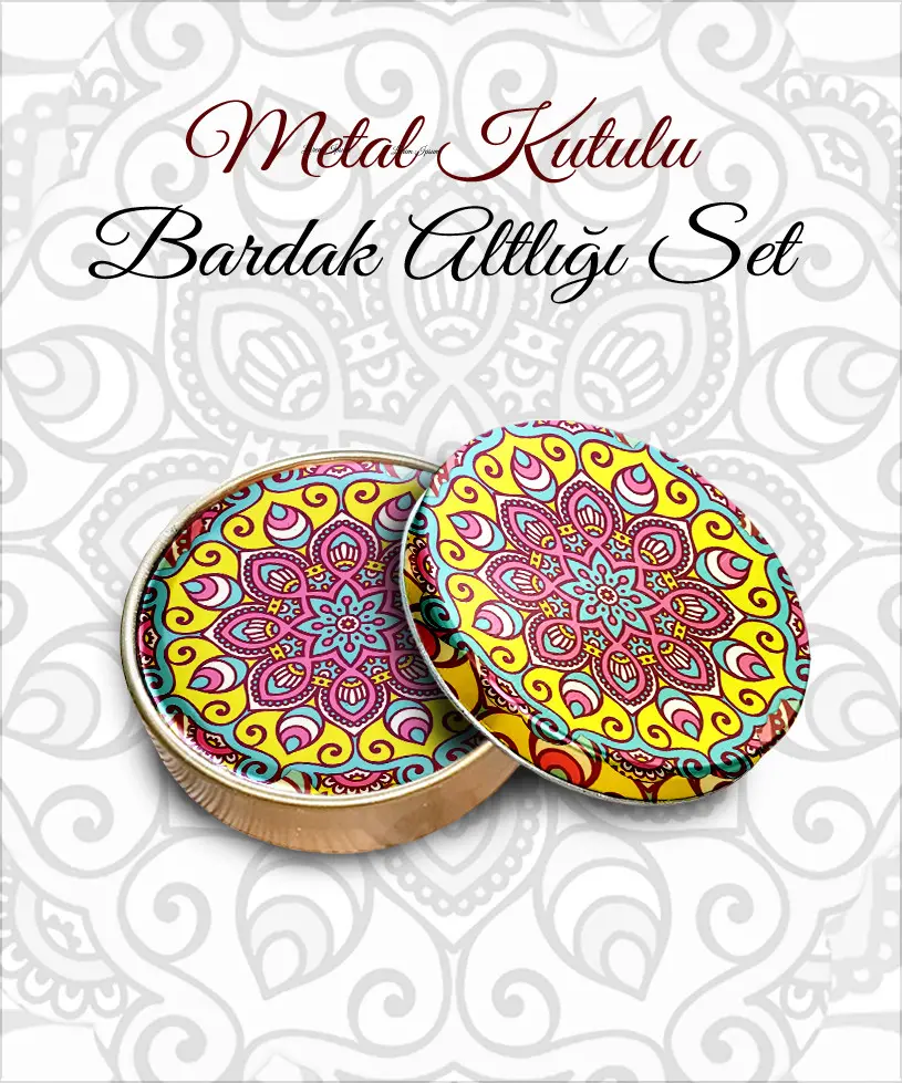 mandala desenli yuvarlak bardakaltı set