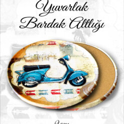 motor desenli yuvarlak bardakaltı