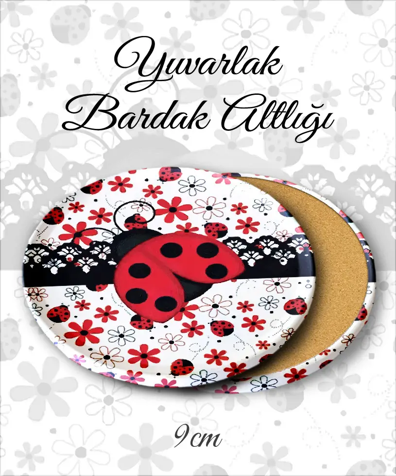 uğur böceği desenli yuvarlak bardakaltı