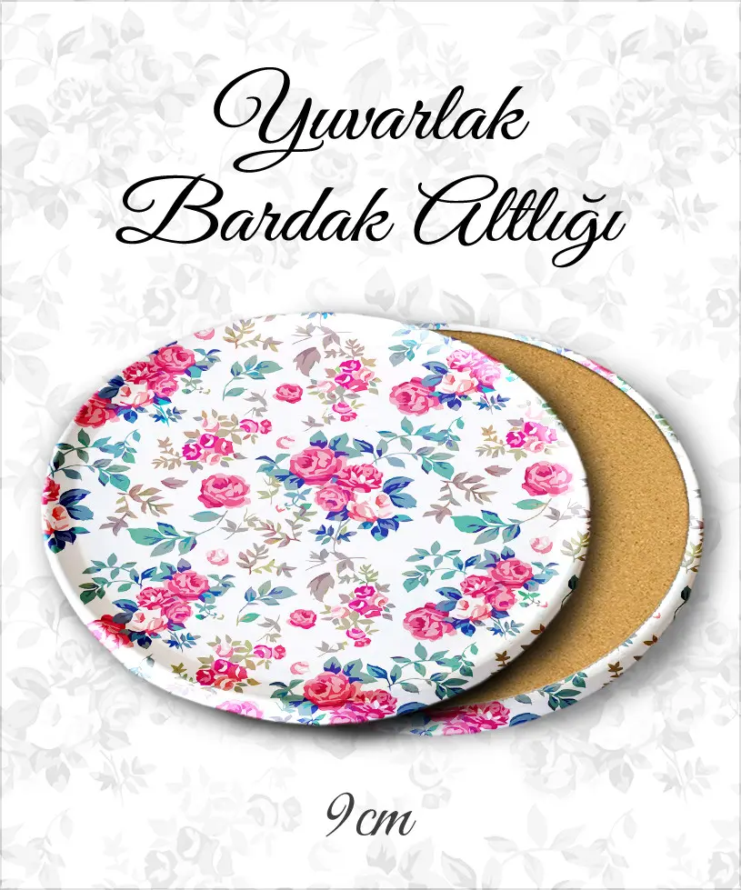 çiçek desenli yuvarlak bardakaltı