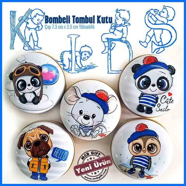 kids erkek çocuk mavi tombul metal kutu