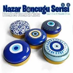 Alternative view of Nazar Boncuğu Desenli Bombeli Metal Kutu (1 Koli=100 adet)