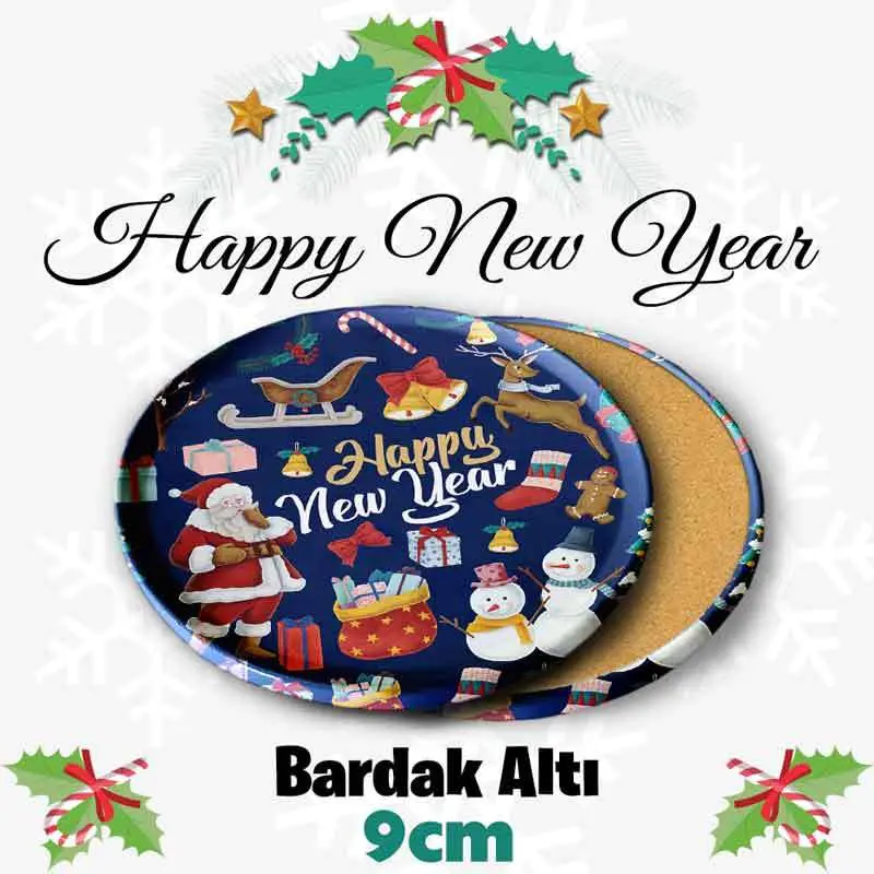 Yeni Yıl Metal Yuvarlak Bardakaltı