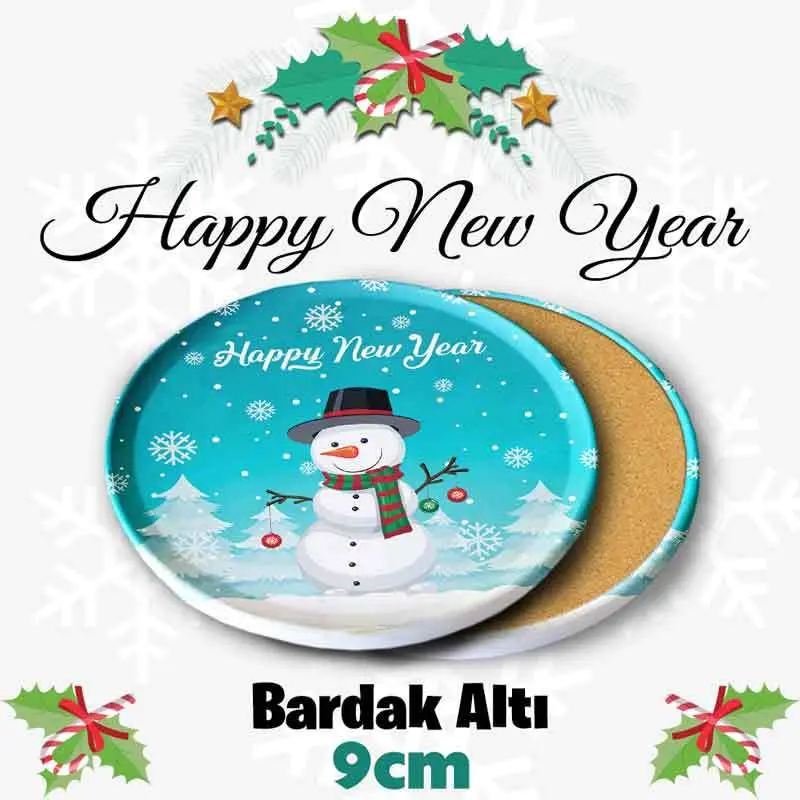 Yeni Yıl Metal Yuvarlak Bardakaltı
