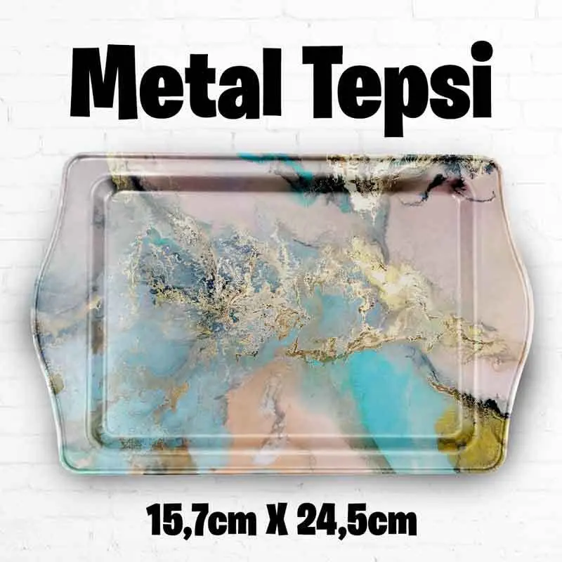 mermer desenli metal tepsi