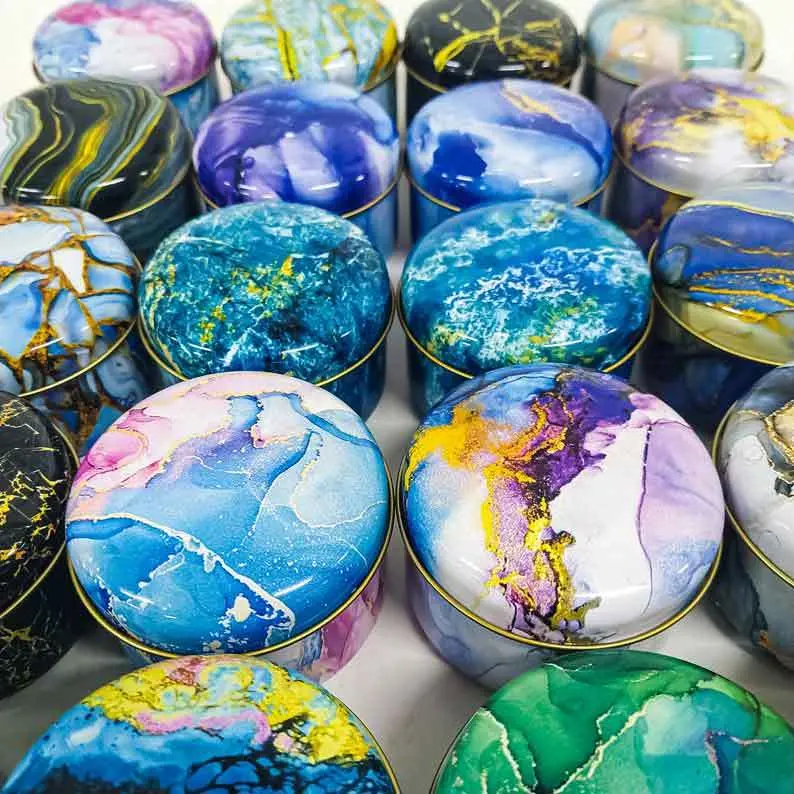 Marble Desenli Bombeli Uzun Metal Kutu (1 Koli=100 adet) - Görsel 5