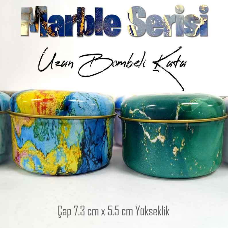 Marble Desenli Bombeli Uzun Metal Kutu (1 Koli=100 Adet) - MCB Gift