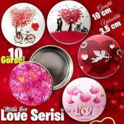 Alternative view of Love Desenli Büyük Metal Kutu (1 Koli=100 adet)