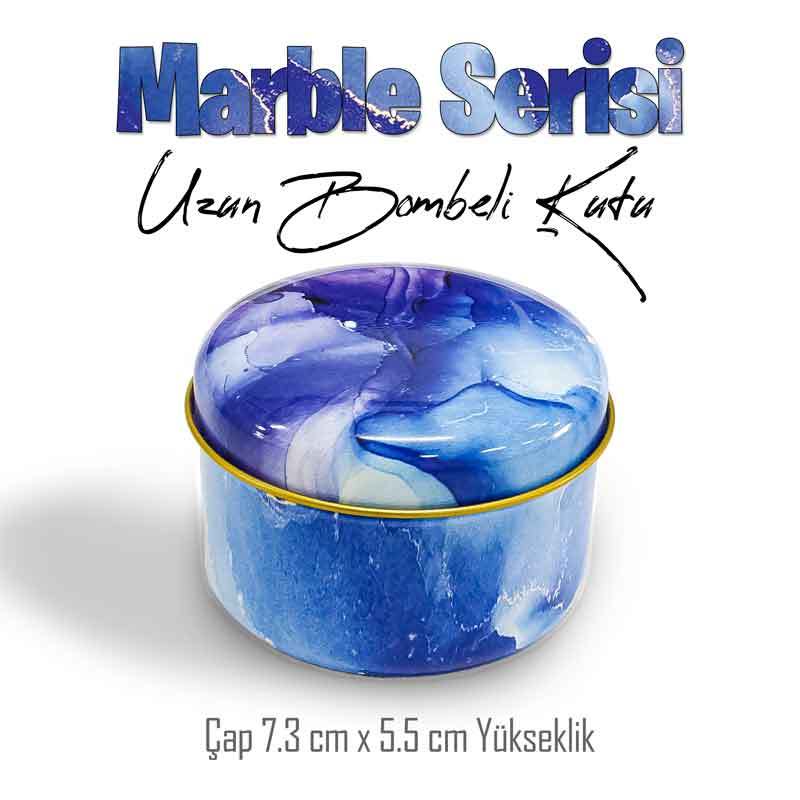 Marble Desenli Bombeli Uzun Metal Kutu - MCB Gift