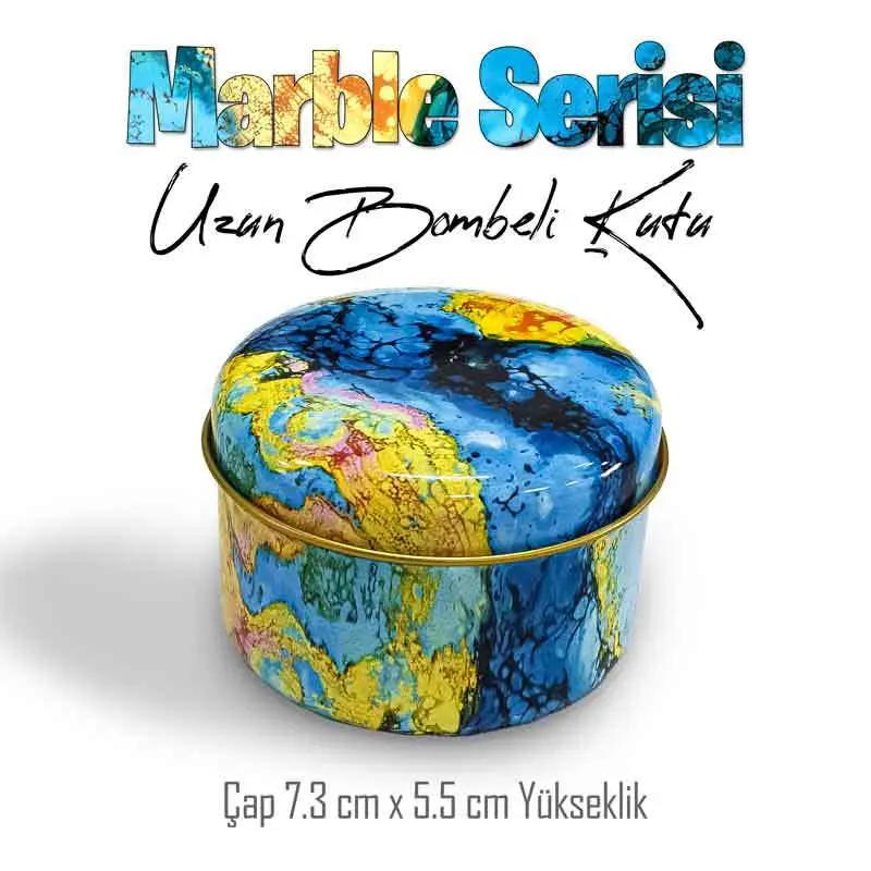 Marble Desenli Bombeli Uzun Metal Kutu