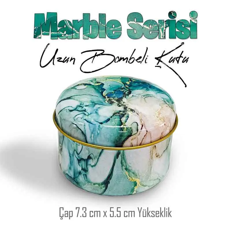Marble Desenli Bombeli Uzun Metal Kutu