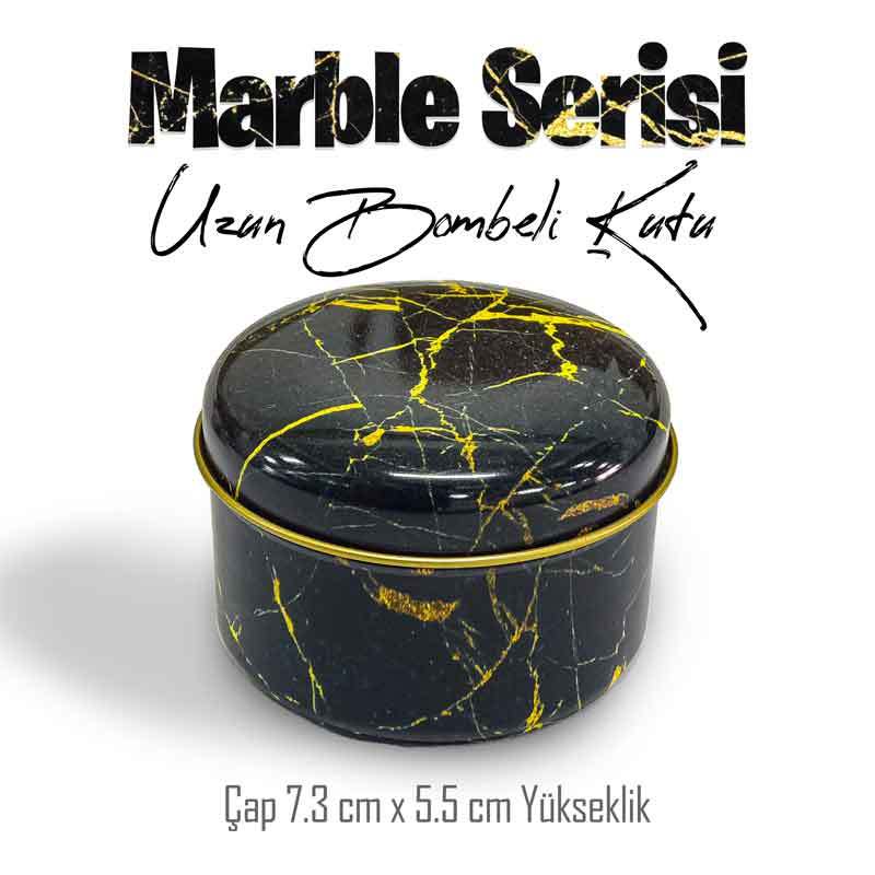 Marble Desenli Bombeli Uzun Metal Kutu - MCB Gift