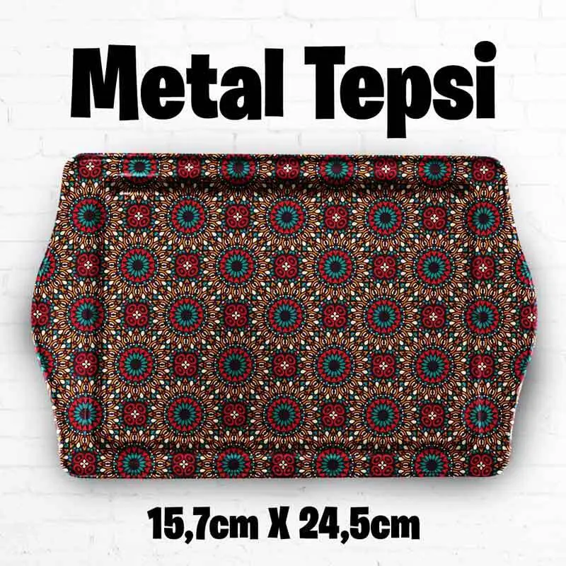 mandala desenli metal tepsi