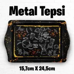 Coffee Desenli Metal Tepsi