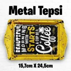 Coffee Desenli Metal Tepsi