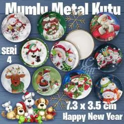 Mumlu Yeni Yıl Seri 4 Bombeli Metal Kutu
