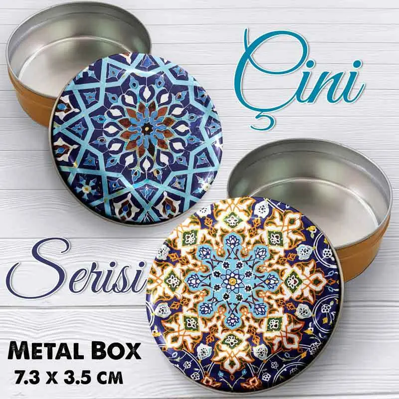Otantik Çini Seri 1 Bombeli Metal Kutu (1 Koli=100 adet) - Görsel 2